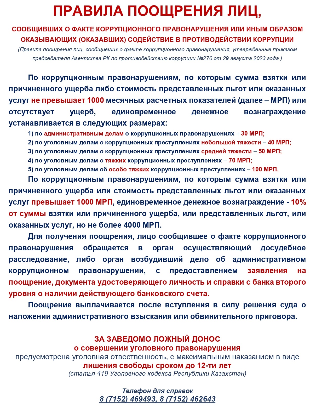 Слайд ПРАВИЛА ПООЩРЕНИЯ рус